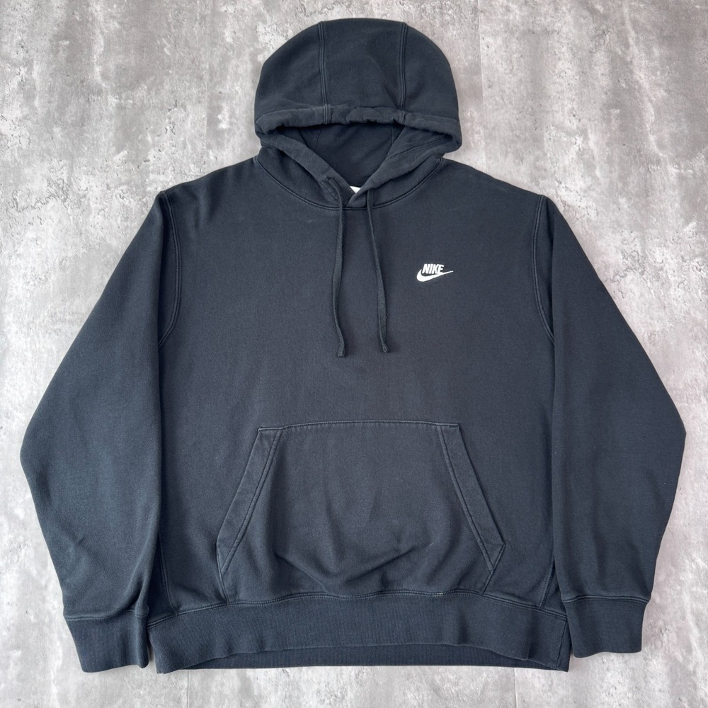 Nike Swoosh Hoodie Mens Large Black Embroidered Logo Sweatshirt Grunge Y2K